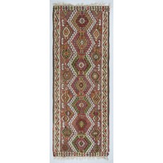 Vintage Turkish Runner Kilim Rug (Flat Weave) with Geometric Patterns. 100% Wool