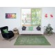 Modern Handmade Wool Area Rug Overdyed in Green, Distressed Turkish Rug