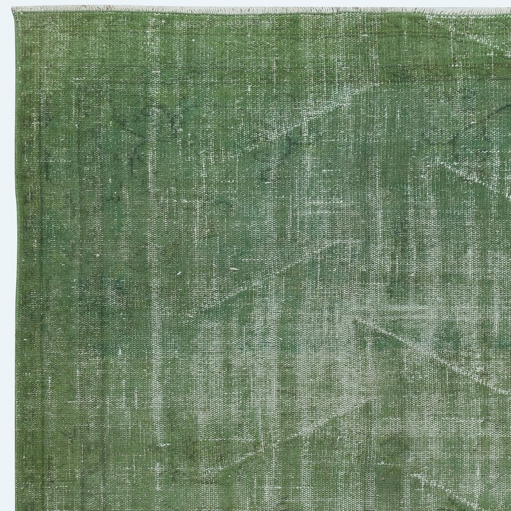 Modern Handmade Wool Area Rug Overdyed in Green, Distressed Turkish Rug