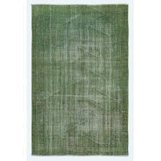 Modern Handmade Wool Area Rug Overdyed in Green, Distressed Turkish Rug