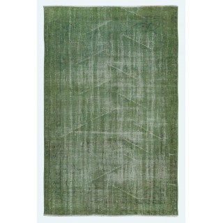 Modern Handmade Wool Area Rug Overdyed in Green, Distressed Turkish Rug
