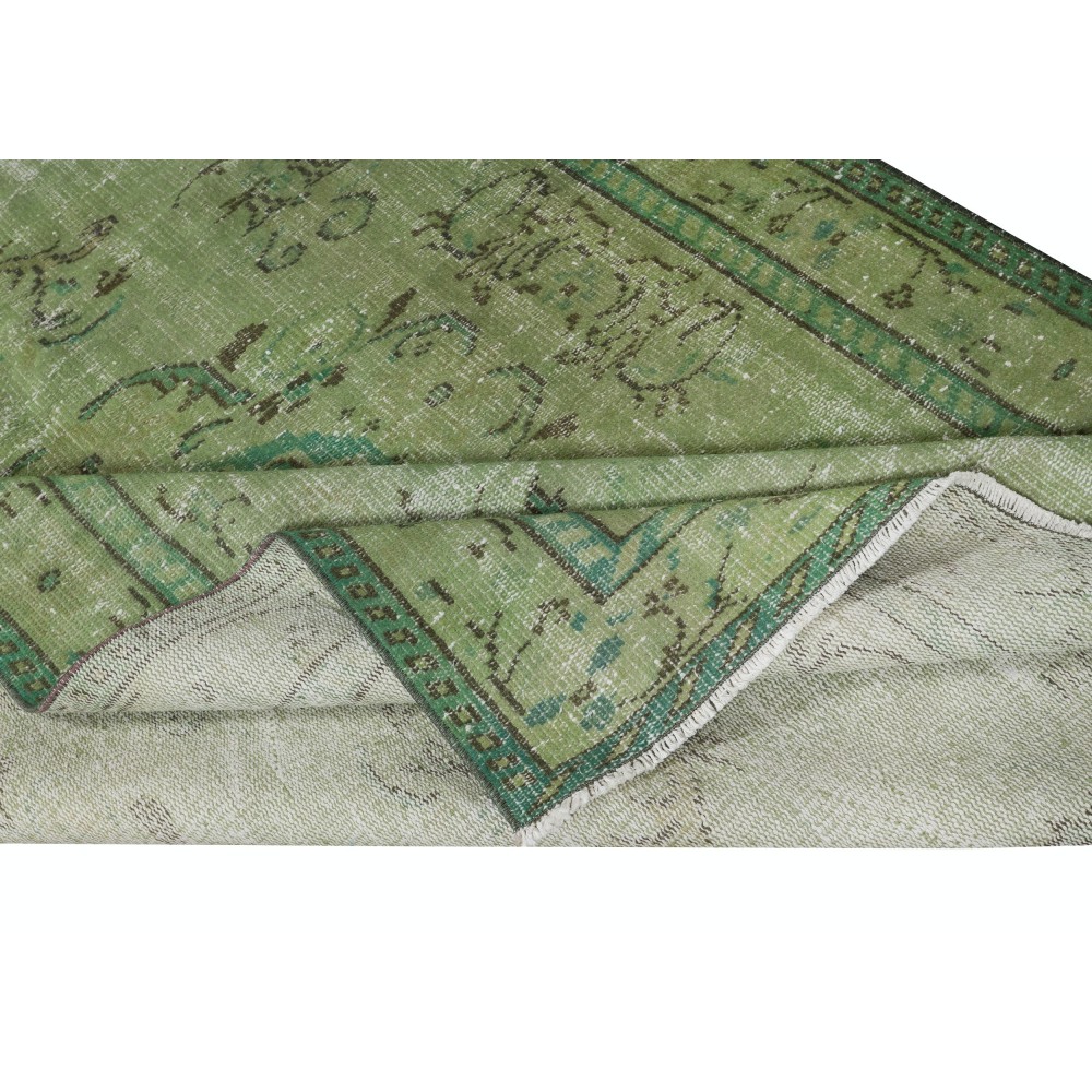 Art Deco Chinese Inspired Handmade Turkish Area Rug Over-Dyed in Green