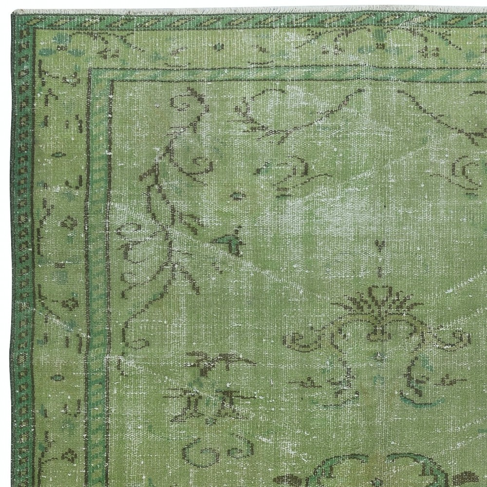 Art Deco Chinese Inspired Handmade Turkish Area Rug Over-Dyed in Green