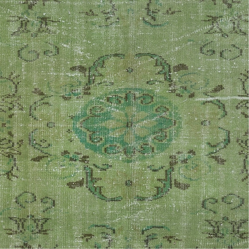 Art Deco Chinese Inspired Handmade Turkish Area Rug Over-Dyed in Green