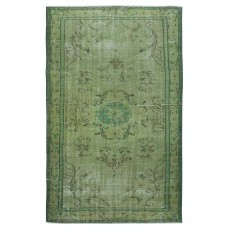 Art Deco Chinese Inspired Handmade Turkish Area Rug Over-Dyed in Green