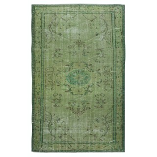 Art Deco Chinese Inspired Handmade Turkish Area Rug Over-Dyed in Green
