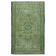Art Deco Chinese Inspired Handmade Turkish Area Rug Over-Dyed in Green