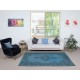 Shabby Chic Handmade Blue Color Turkish Wool Area Rug with Medallion Design