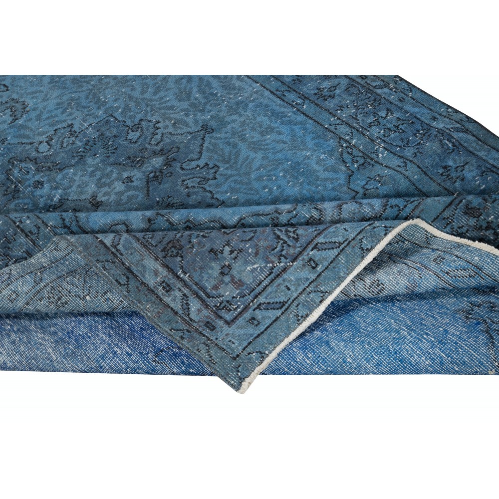 Shabby Chic Handmade Blue Color Turkish Wool Area Rug with Medallion Design