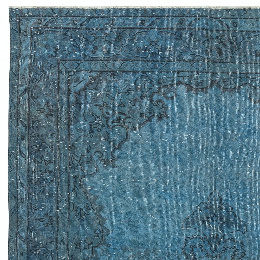 Shabby Chic Handmade Blue Color Turkish Wool Area Rug with Medallion Design