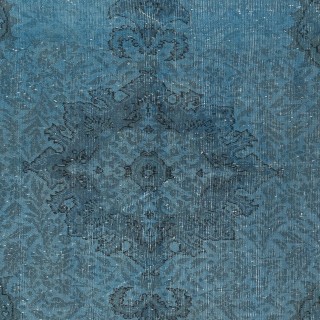 Vintage Handmade Blue Color Turkish Wool Area Rug with Medallion Design