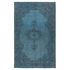 Vintage Handmade Blue Color Turkish Wool Area Rug with Medallion Design