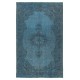 Shabby Chic Handmade Blue Color Turkish Wool Area Rug with Medallion Design