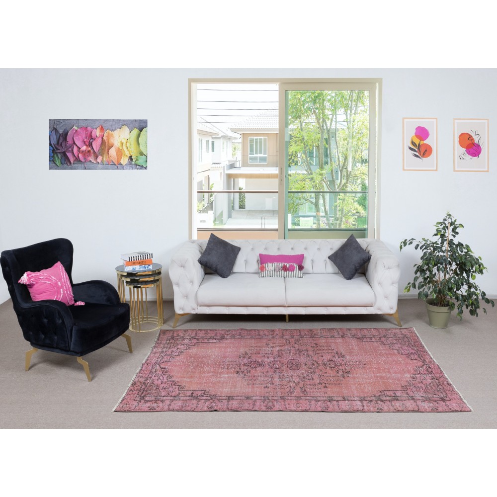 Handmade Area Rug for Kids Room. Pink Living Room Rug. Modern Bedroom Rug