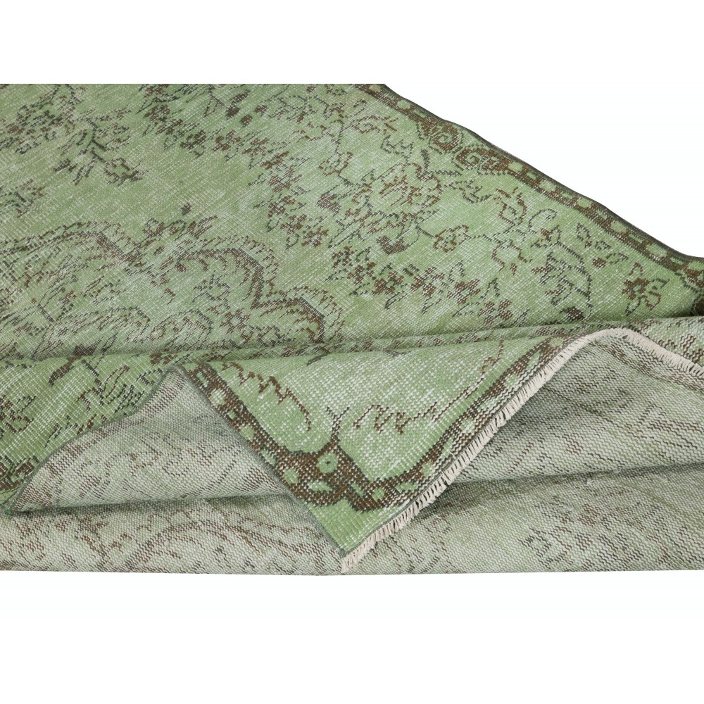 Green Handmade Area Rug from Turkey. Woolen Floor Covering