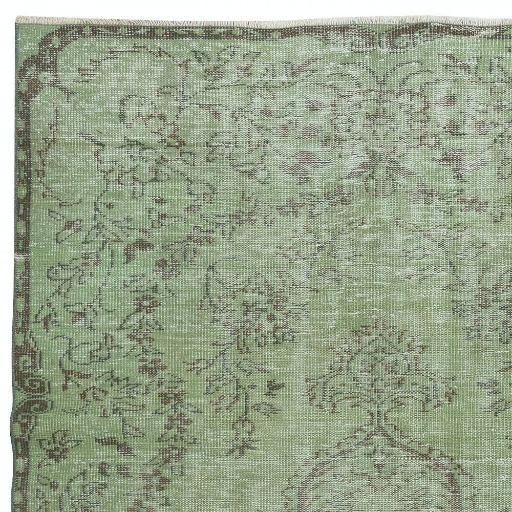 Green Handmade Area Rug from Turkey. Woolen Floor Covering