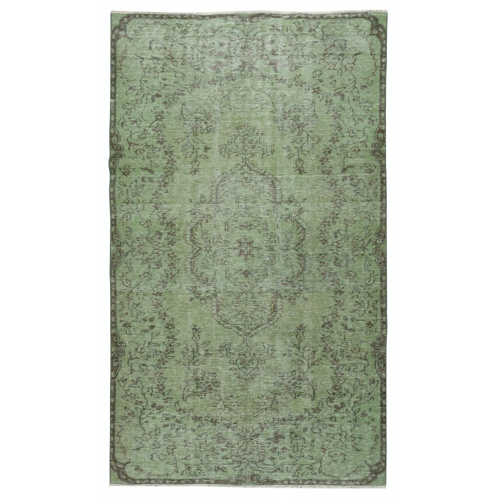 Green Handmade Area Rug from Turkey. Woolen Floor Covering