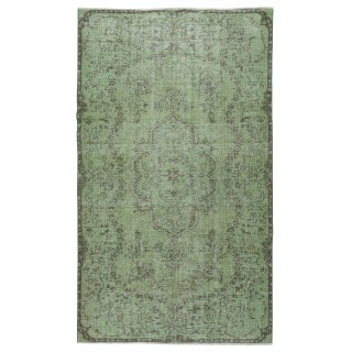 Green Handmade Area Rug from Turkey. Woolen Floor Covering