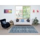 Floral Patterned Blue Area Rug for Modern Interiors, Handmade in Turkey