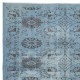 Floral Patterned Blue Area Rug for Modern Interiors, Handmade in Turkey