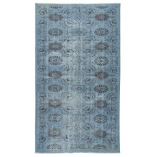 Floral Patterned Blue Area Rug for Modern Interiors, Handmade in Turkey