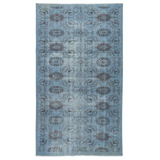 Floral Patterned Blue Area Rug for Modern Interiors, Handmade in Turkey