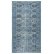 Floral Patterned Blue Area Rug for Modern Interiors, Handmade in Turkey