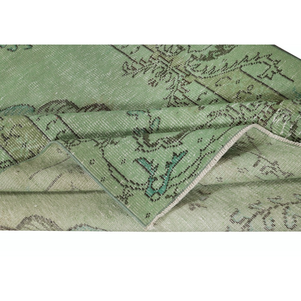 Green Color Wool Area Rug for Modern Interiors, Handmade in Turkey