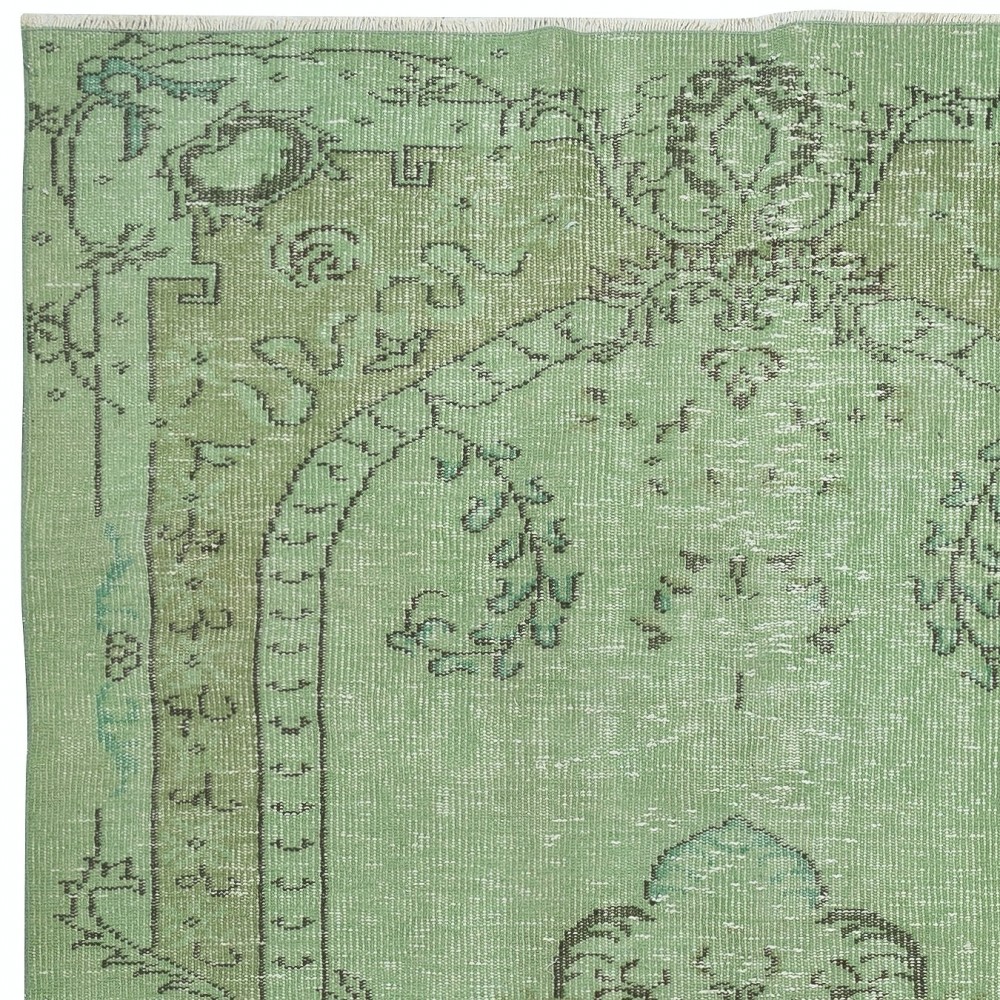 Green Color Wool Area Rug for Modern Interiors, Handmade in Turkey