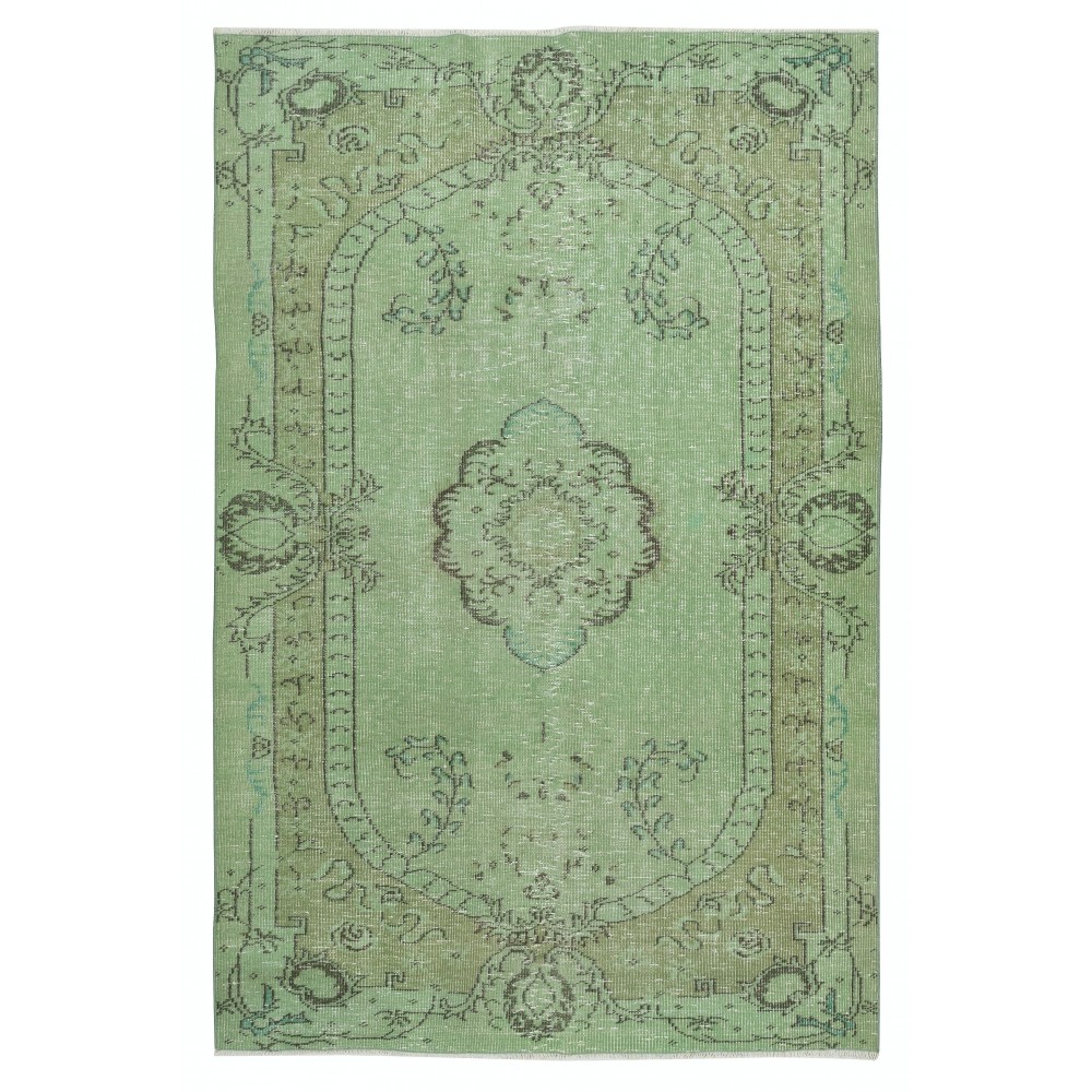 Green Color Wool Area Rug for Modern Interiors, Handmade in Turkey