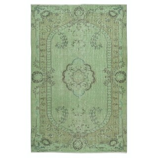 Green Color Wool Area Rug for Modern Interiors, Handmade in Turkey