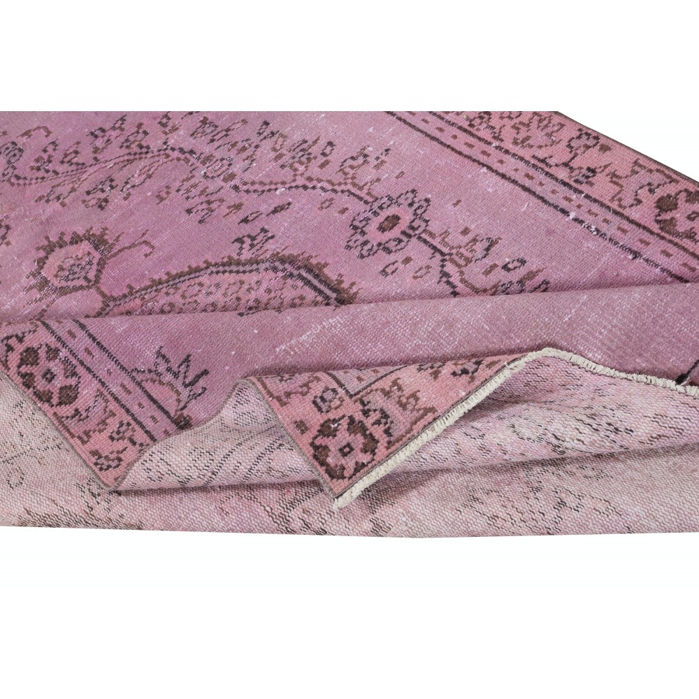 Modern Pink Color Over-Dyed Rug. Handmade Turkish Floor Rug. Bohemian Home Decor