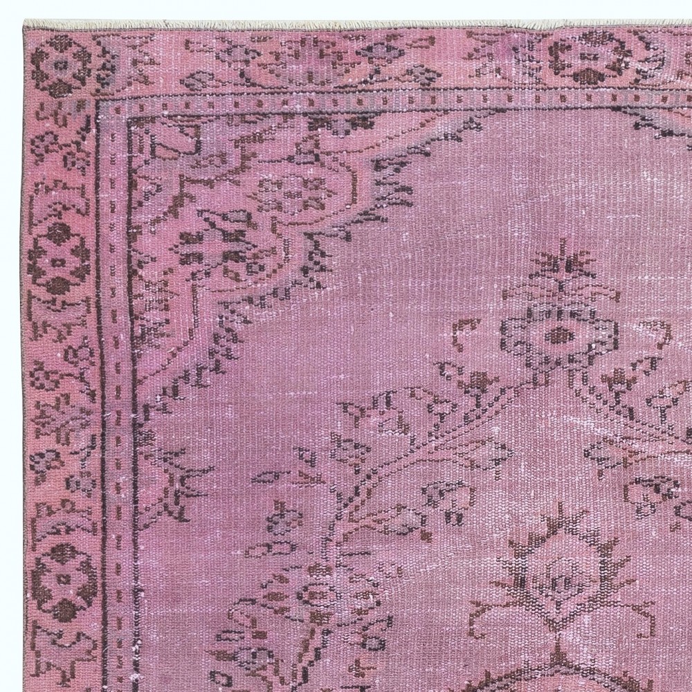 Modern Pink Color Over-Dyed Rug. Handmade Turkish Floor Rug. Bohemian Home Decor