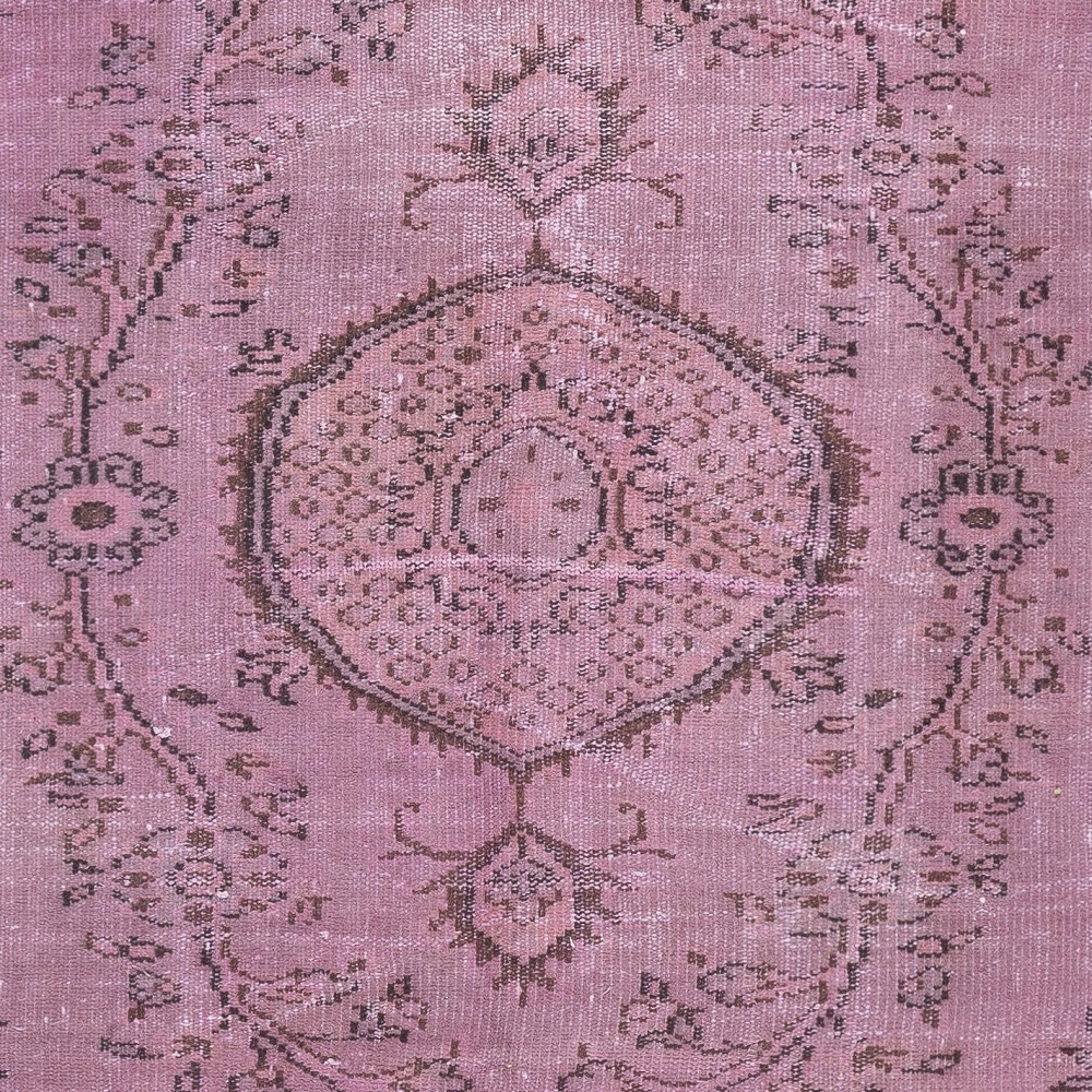 Modern Pink Color Over-Dyed Rug. Handmade Turkish Floor Rug. Bohemian Home Decor