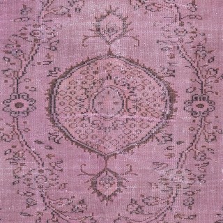 Modern Pink Color Over-Dyed Rug. Handmade Turkish Floor Rug. Bohemian Home Decor