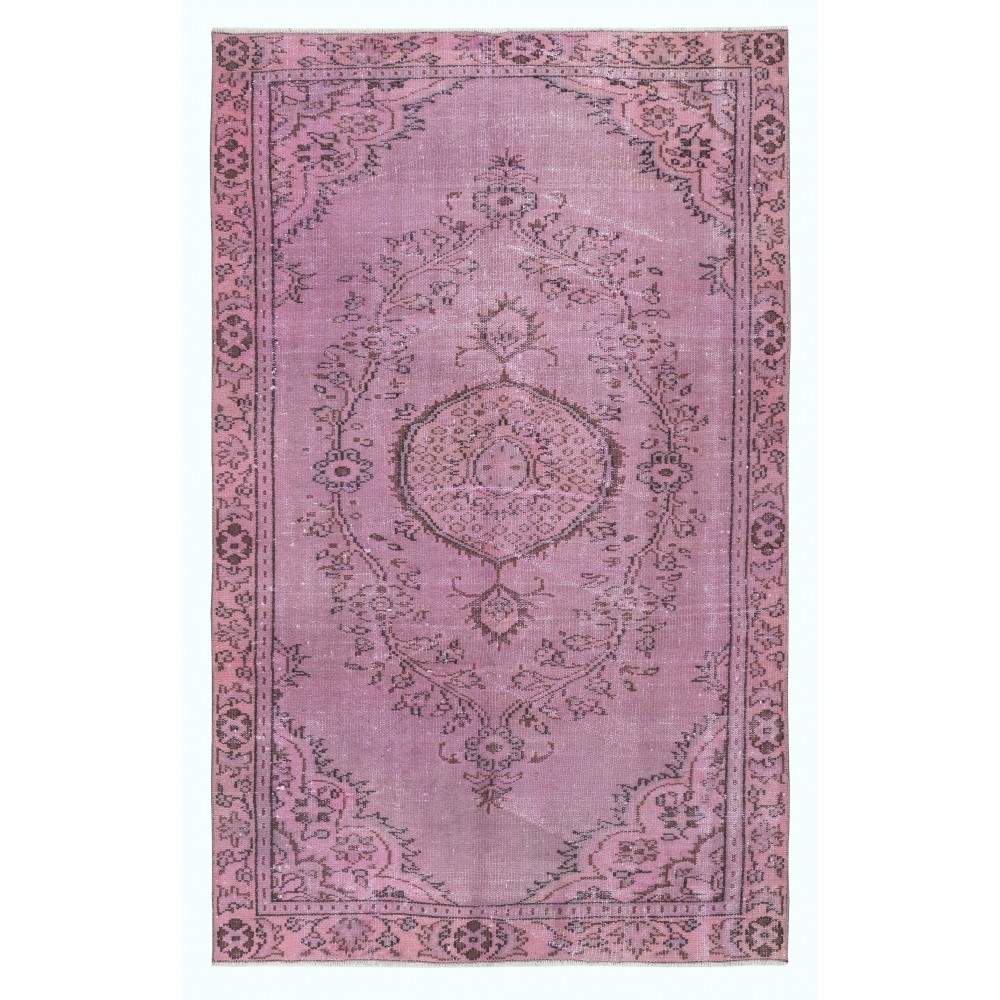 Modern Pink Color Over-Dyed Rug. Handmade Turkish Floor Rug. Bohemian Home Decor