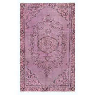 Modern Pink Color Over-Dyed Rug. Handmade Turkish Floor Rug. Bohemian Home Decor