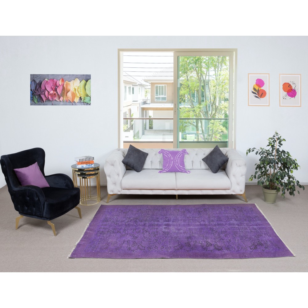 Purple Color Handmade Wool Rug from Turkey, Great 4 Modern Interiors