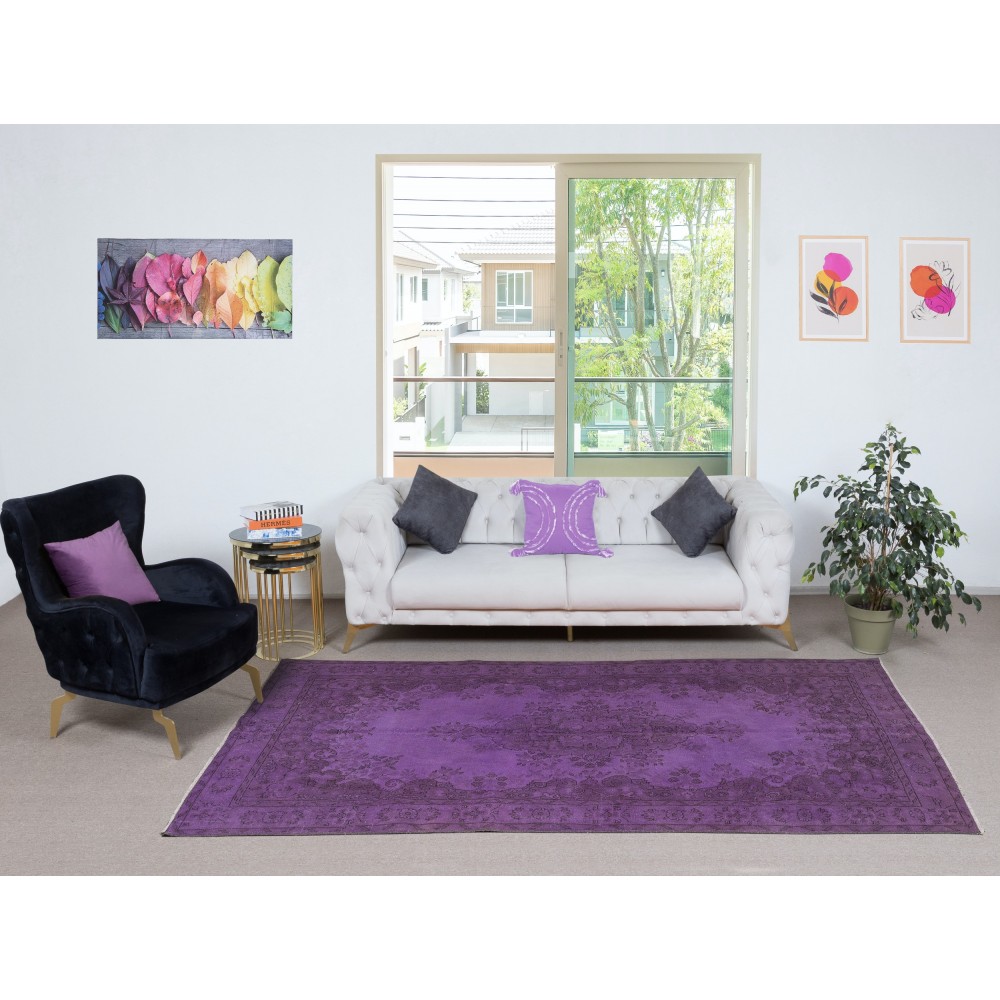 Contemporary Area Rug in Purple Color, Hand-Knotted in Turkey
