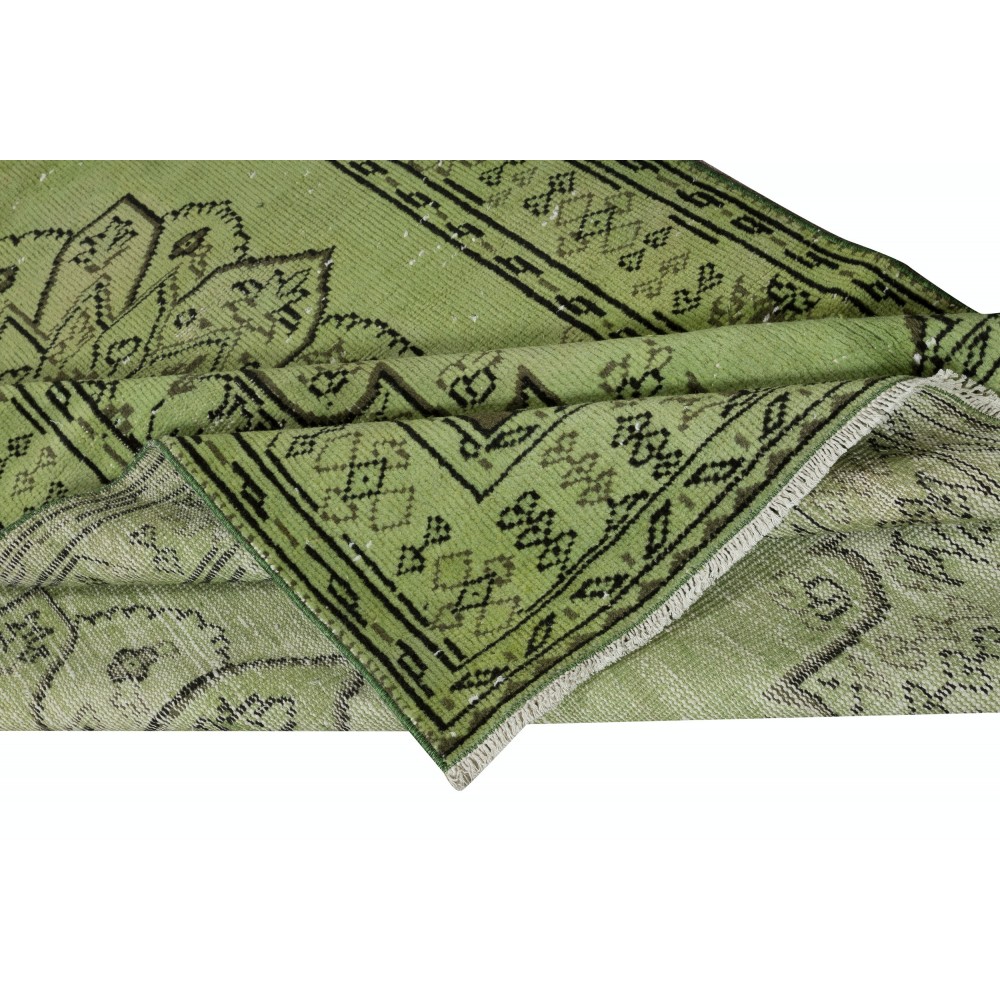 Handmade Green Color Turkish Wool Area Rug for Modern Interiors