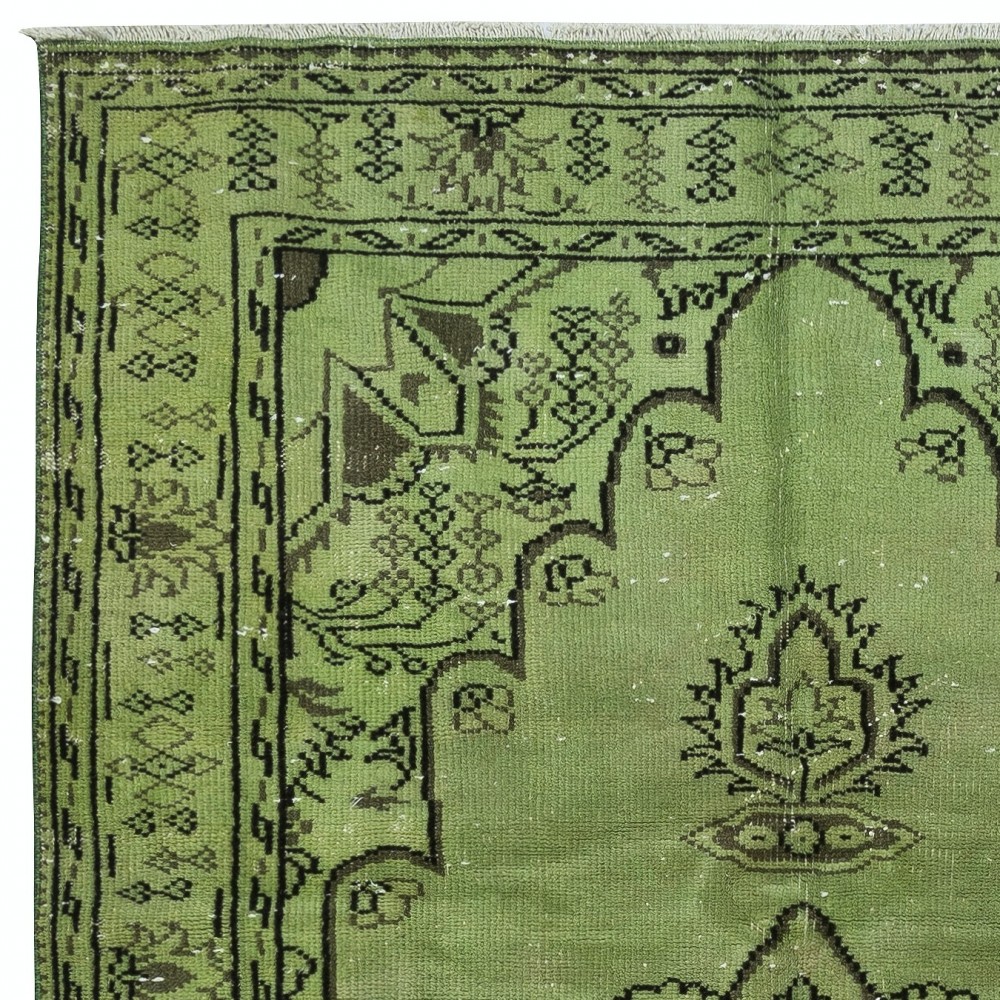 Handmade Green Color Turkish Wool Area Rug for Modern Interiors