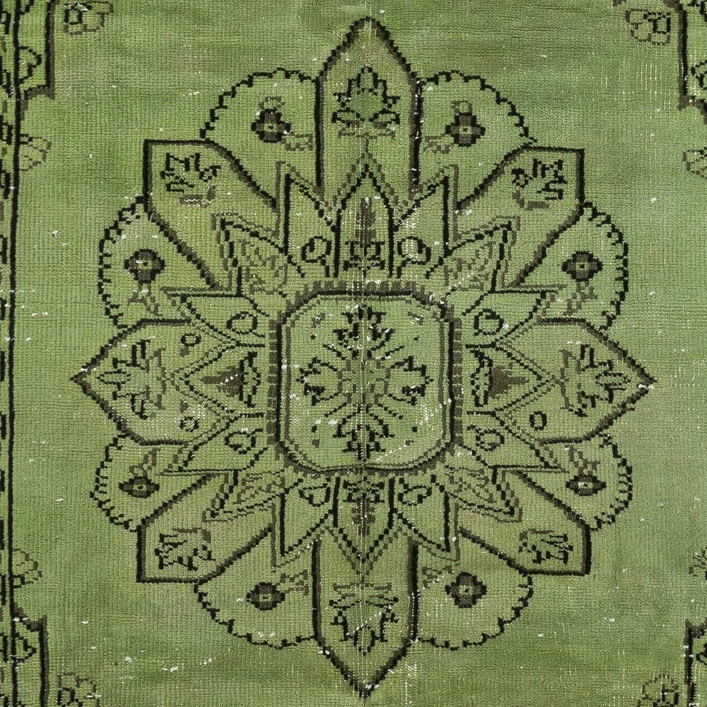 Handmade Green Color Turkish Wool Area Rug for Modern Interiors