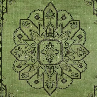 Handmade Green Color Turkish Wool Area Rug for Modern Interiors