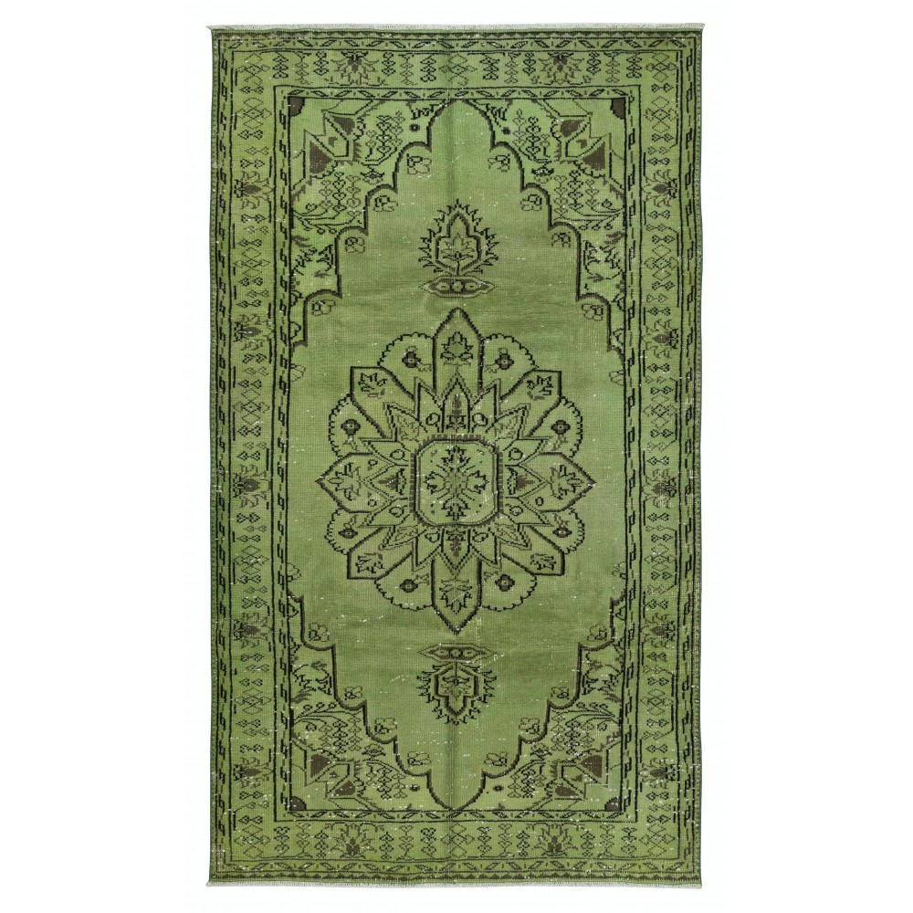 Handmade Green Color Turkish Wool Area Rug for Modern Interiors