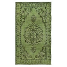 Handmade Green Color Turkish Wool Area Rug for Modern Interiors