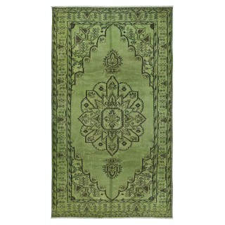 Handmade Green Color Turkish Wool Area Rug for Modern Interiors