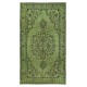 Handmade Green Color Turkish Wool Area Rug for Modern Interiors