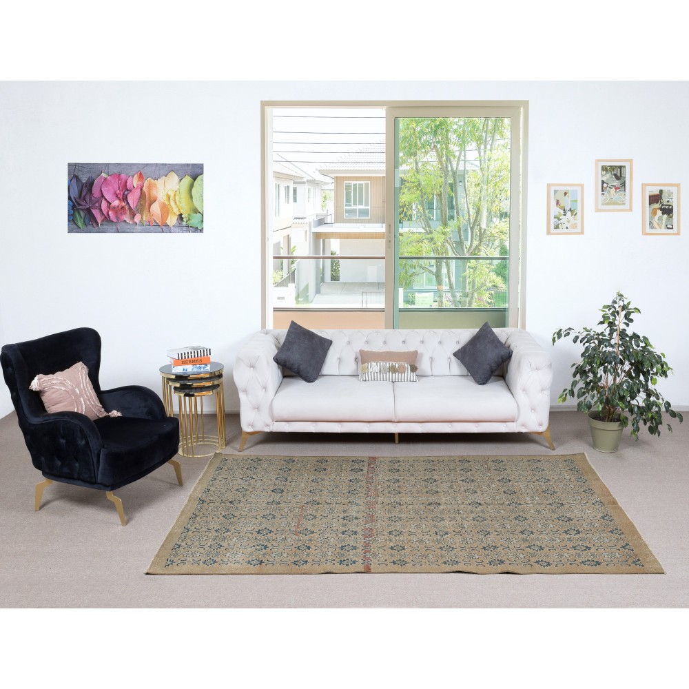 Vintage Handmade Turkish Area Rug for Living Room Decor