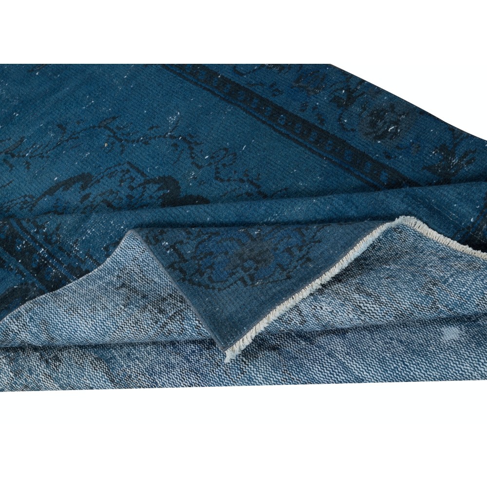 Art Deco Chinese Inspired Handmade Turkish Wool Area Rug in Dark Blue Color