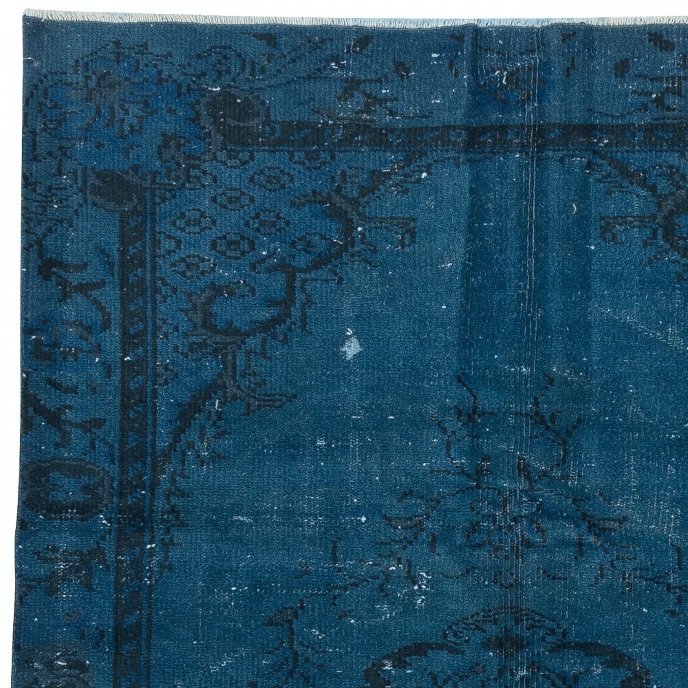 Art Deco Chinese Inspired Handmade Turkish Wool Area Rug in Dark Blue Color